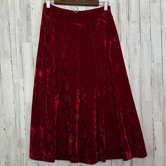 Jody California Crushed Velvet Full Skirt Small Red Whimsygoth Cosplay Holiday - Picture 2 of 8